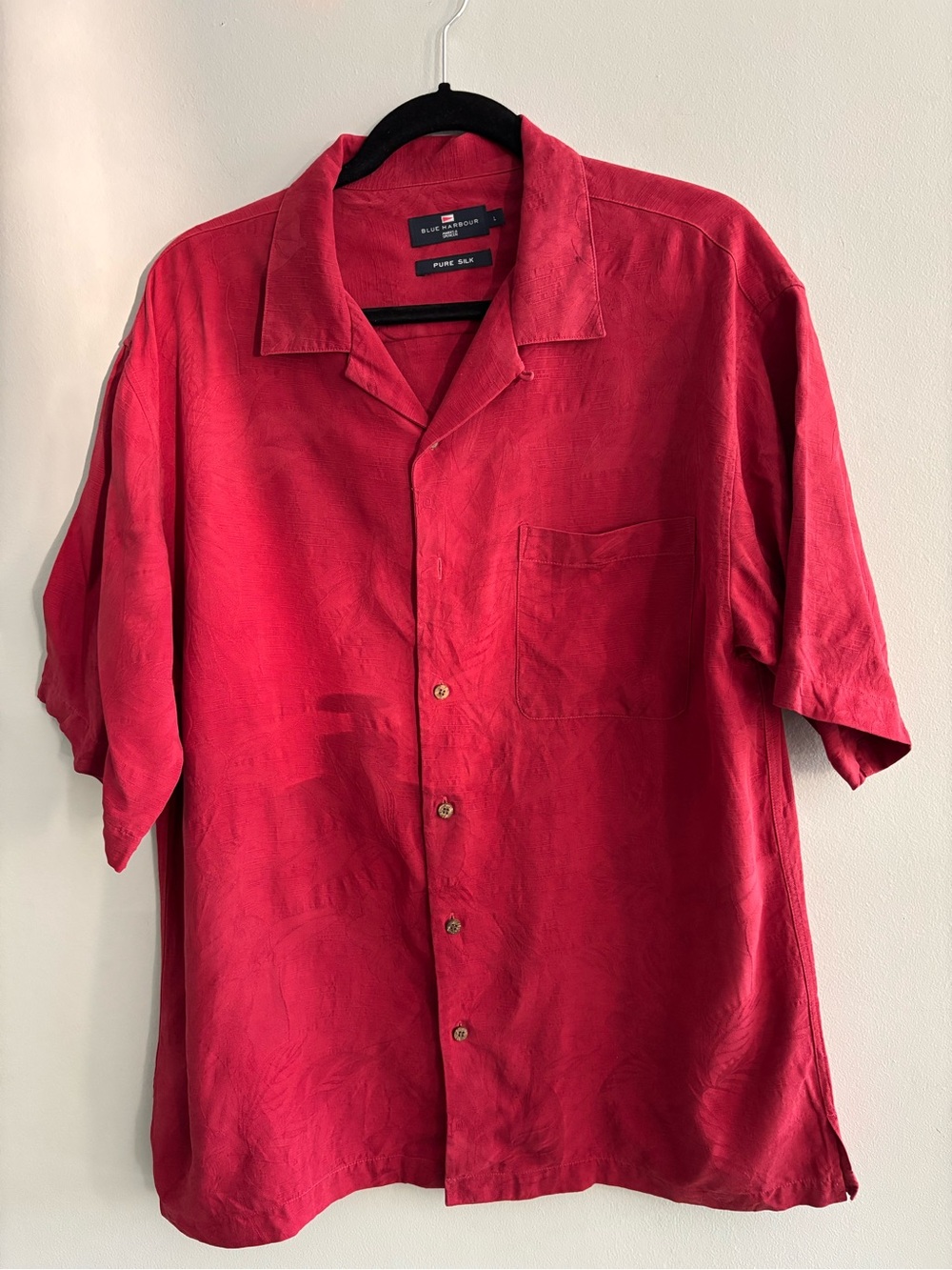 Marks & Spencer Blue Harbour Red ShortSleeve 100% Silk Shirt Resortwear Tropical